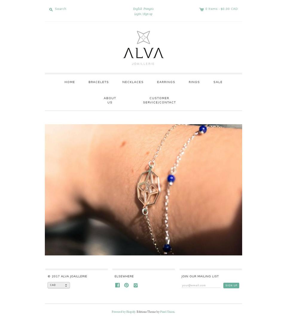 alvajewels.com shopify website screenshot