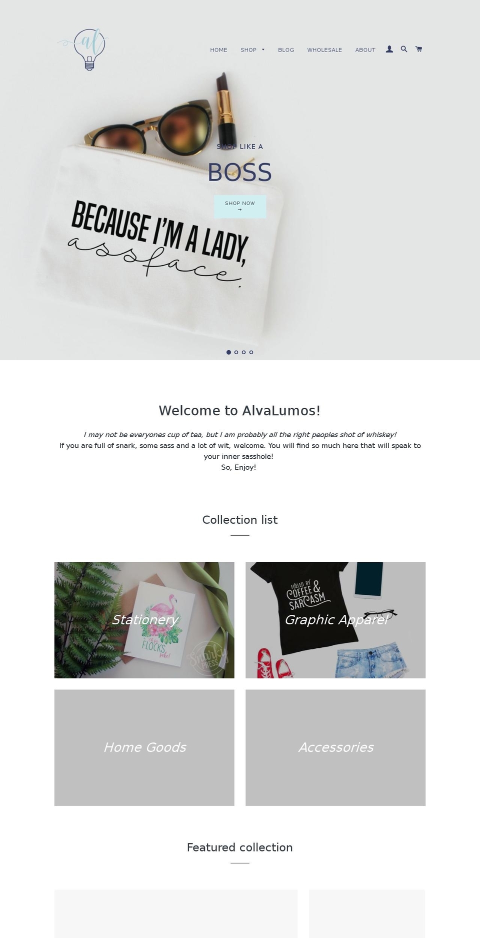 alvalumos.com — Shopify storefront screenshot