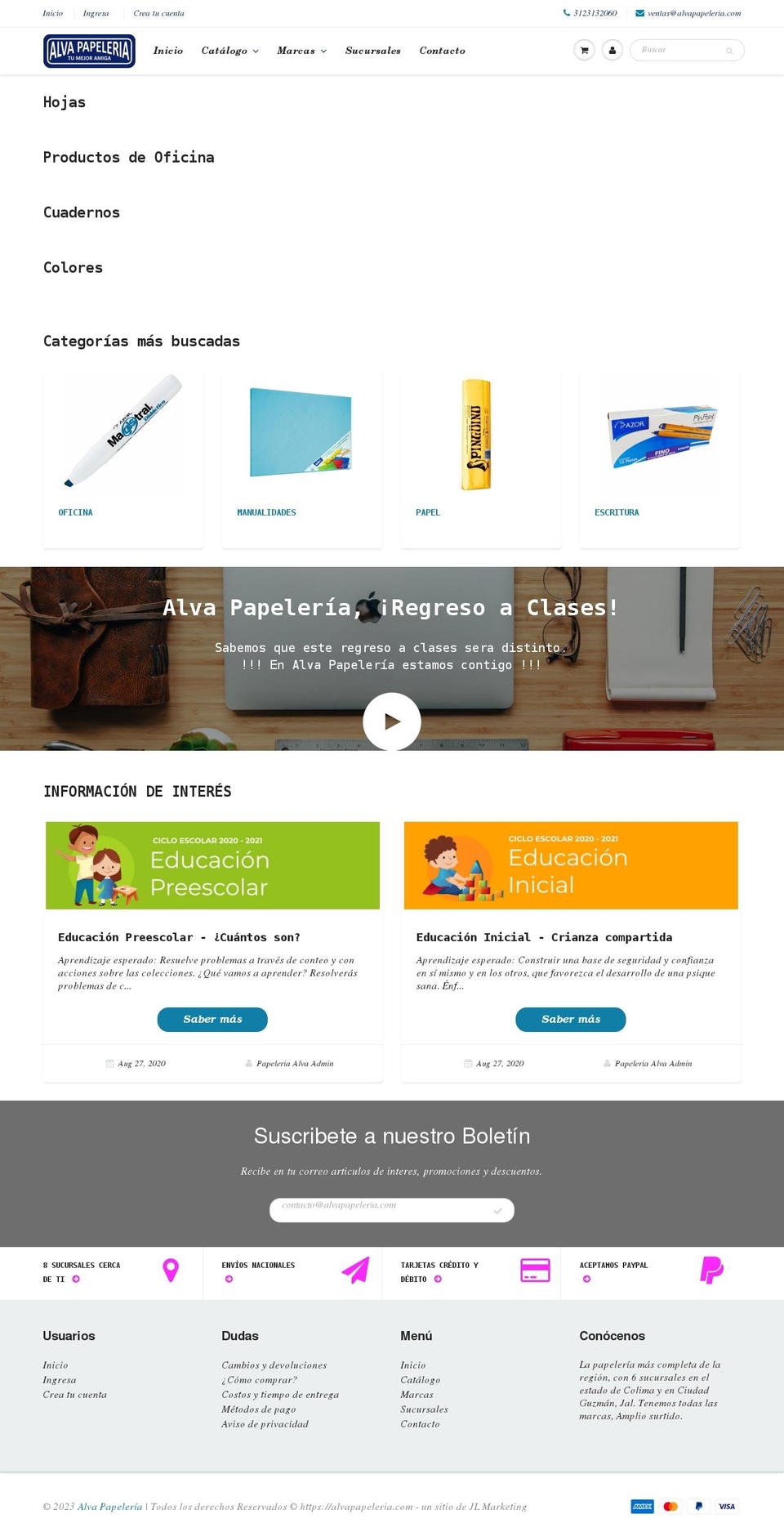 alvapapeleria.com shopify website screenshot