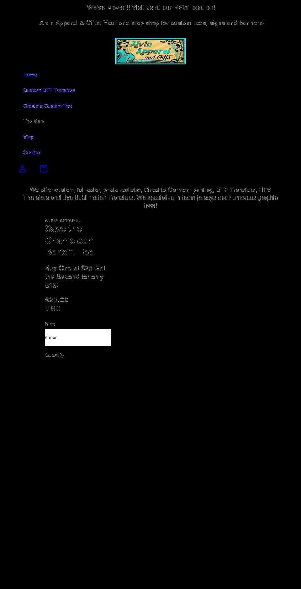 alvinapparel.com shopify website screenshot