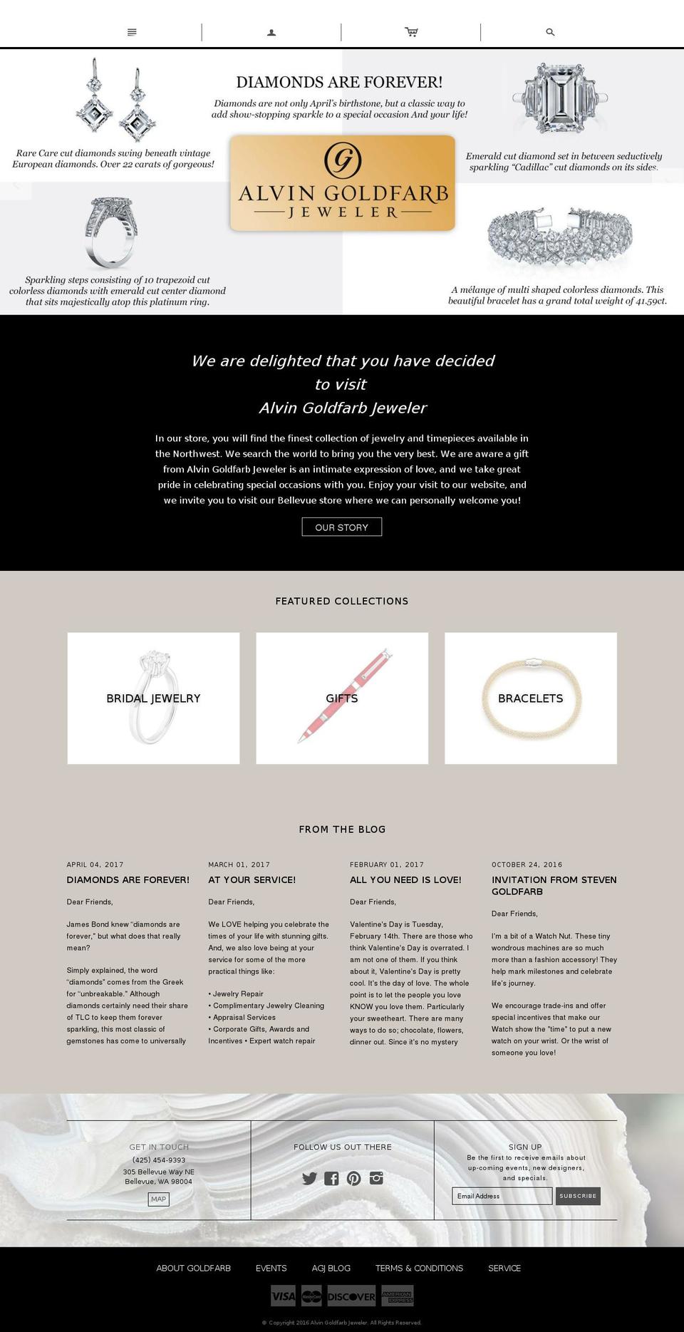 alvingoldfarbjeweler.com shopify website screenshot