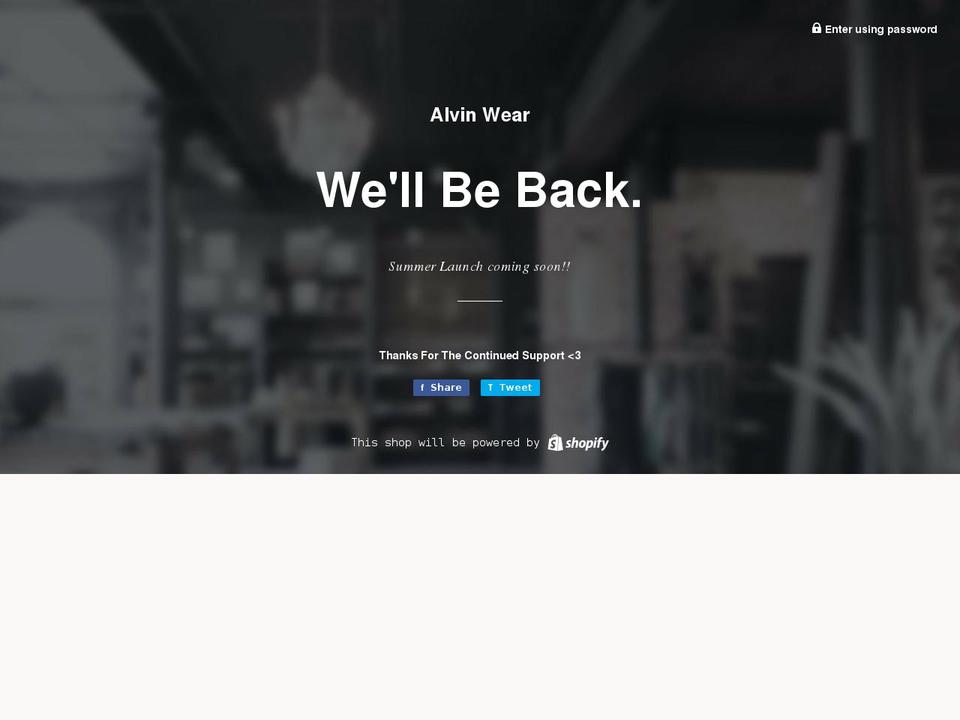 alvinwear.com shopify website screenshot