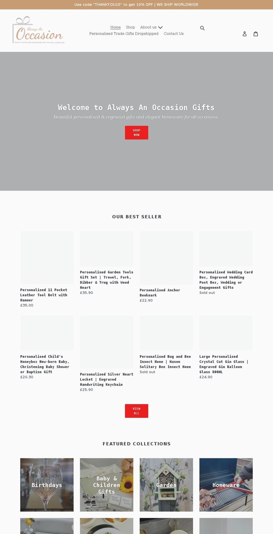 alwaysanoccasion.co.uk shopify website screenshot