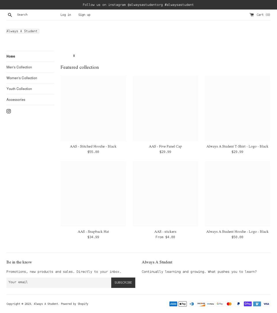 alwaysastudent.org shopify website screenshot