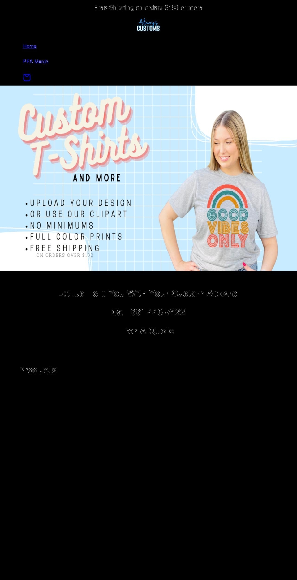 alwayscustoms.com shopify website screenshot