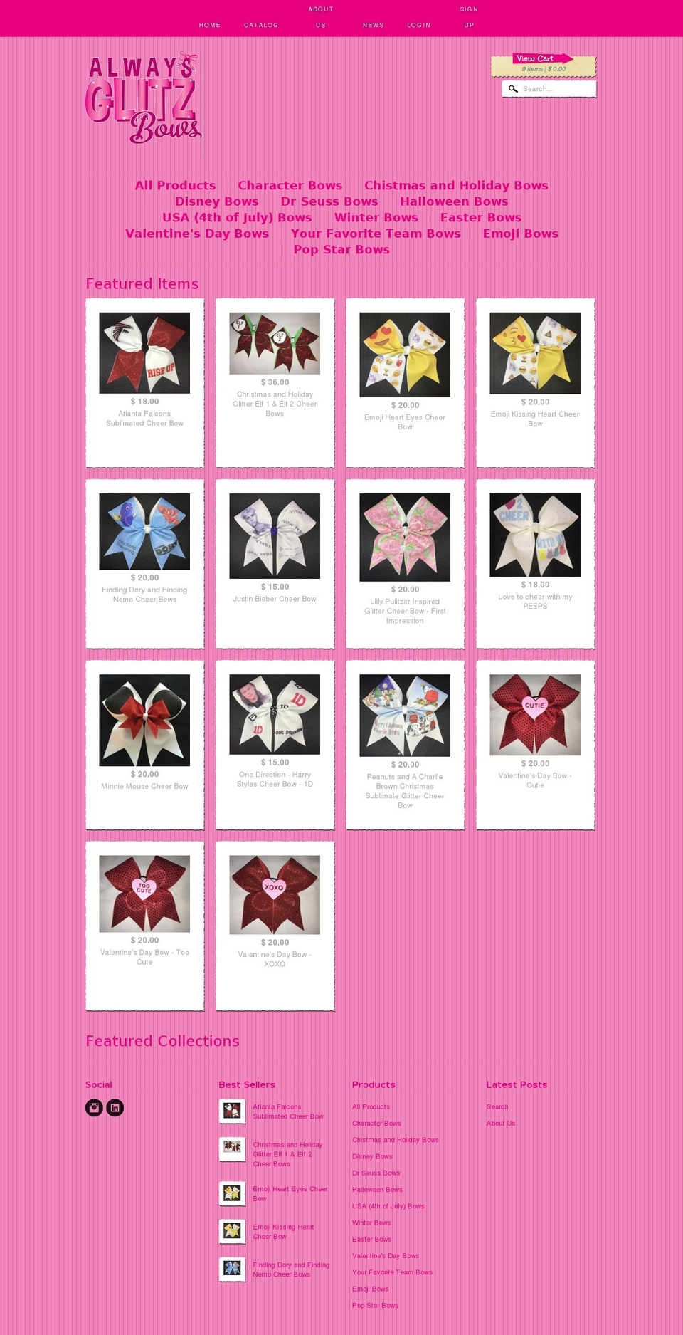 alwaysglitzbows.com — Shopify storefront screenshot