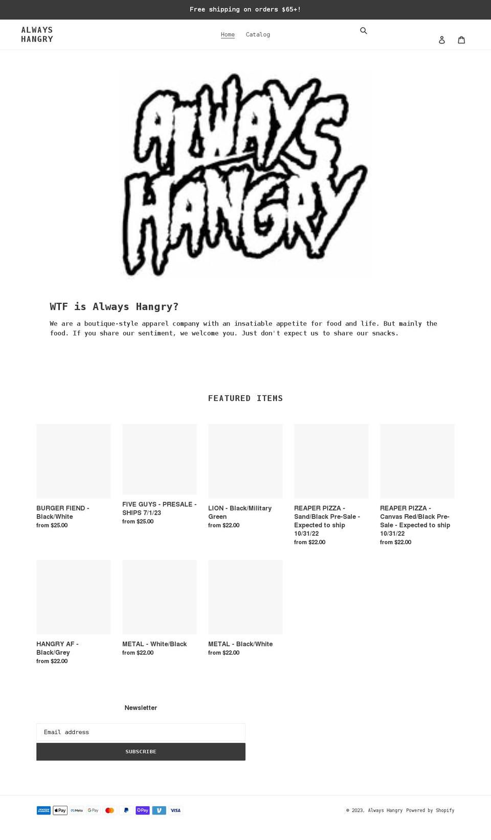 alwayshangry.com shopify website screenshot