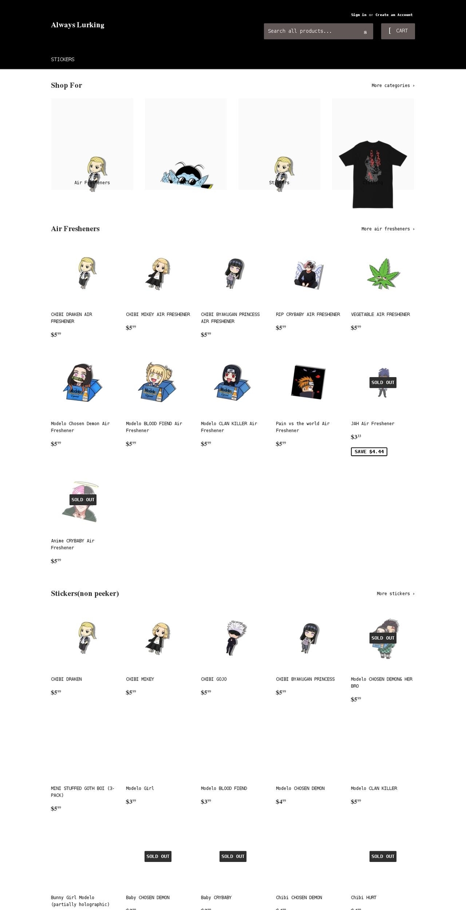 alwayslurking.com shopify website screenshot