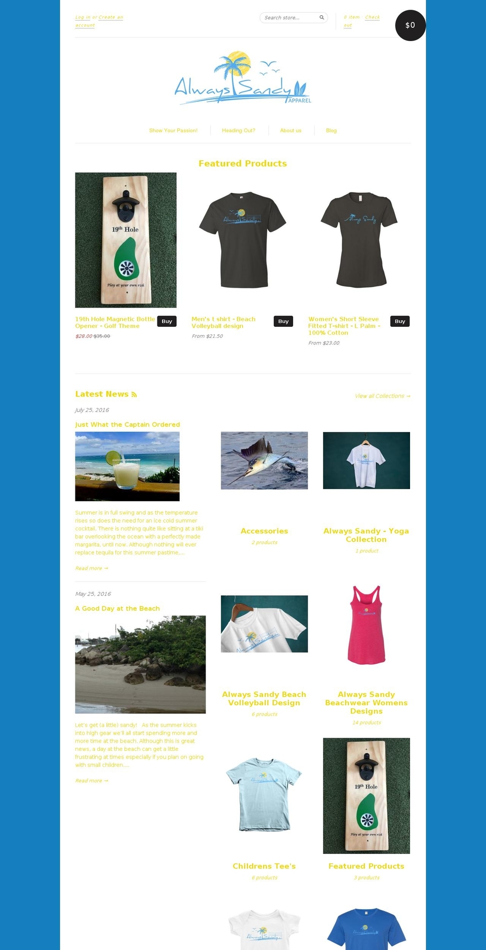 alwayssandyapparel.com shopify website screenshot