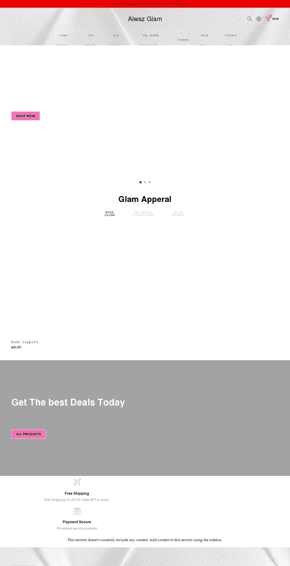 alwazglam.com shopify website screenshot