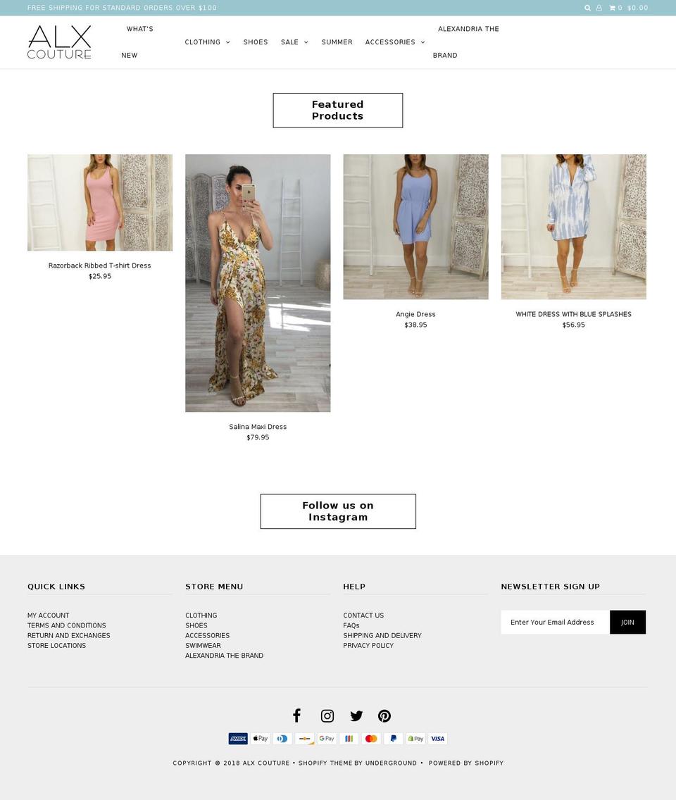 alxcouture.com shopify website screenshot
