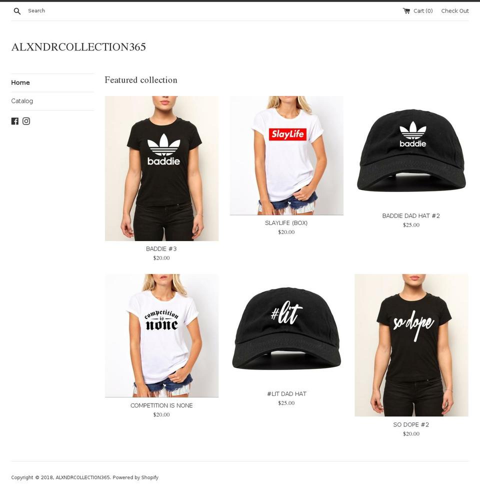 alxndrcollection365.com — Shopify storefront screenshot