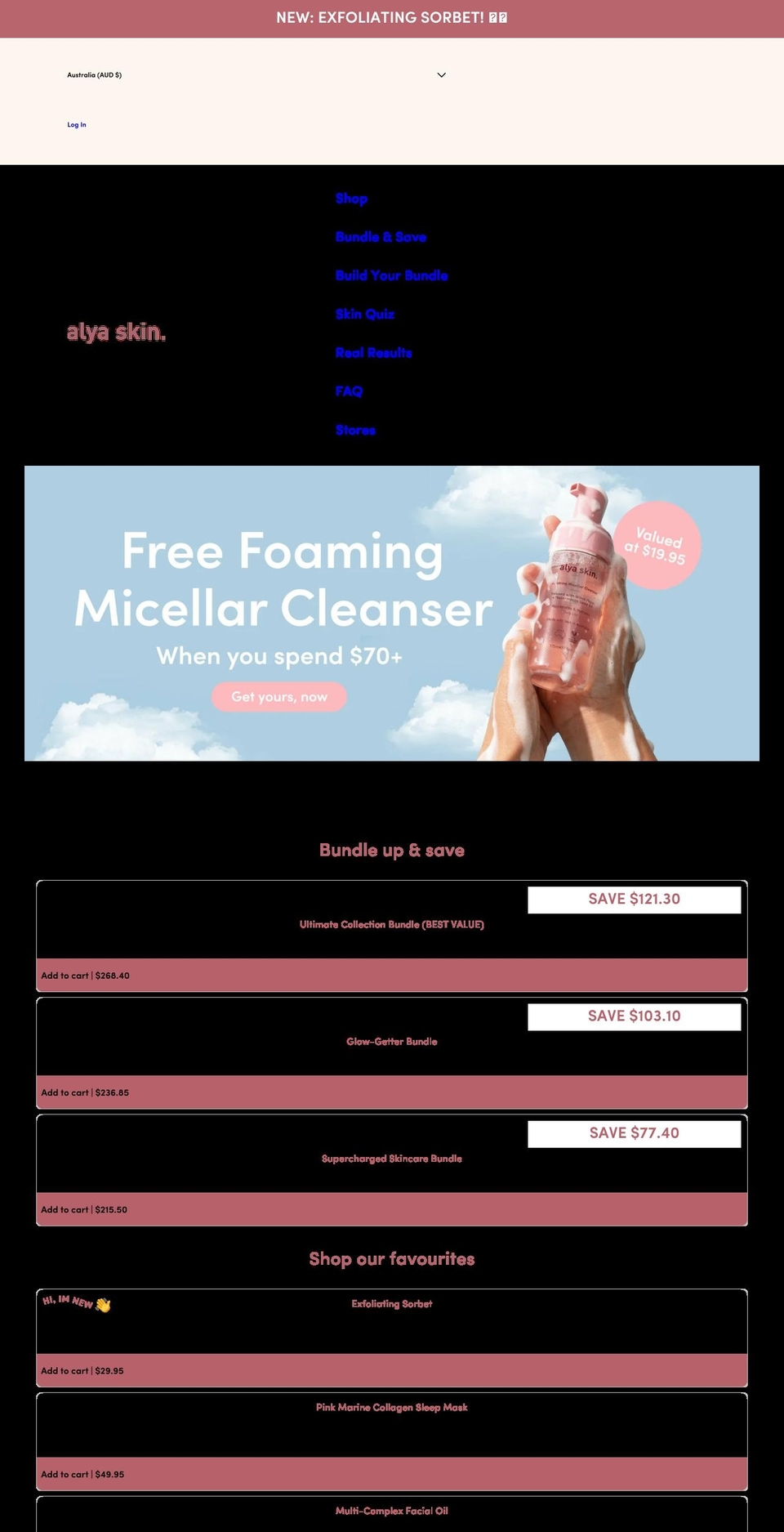 alyaskin.com.au shopify website screenshot