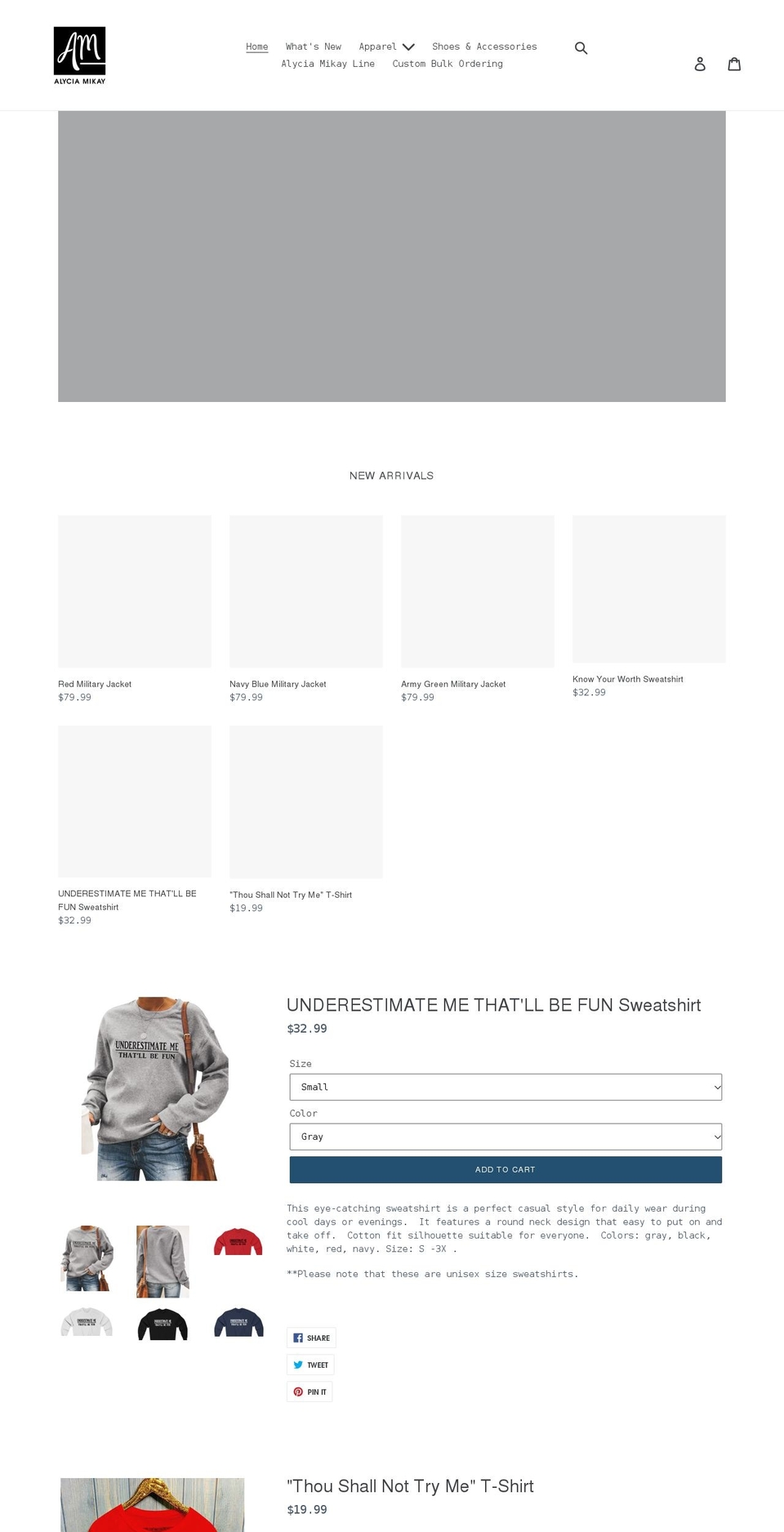 alyciamikay.com shopify website screenshot