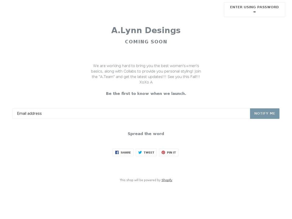August Shopify theme site example alynndesigns.com