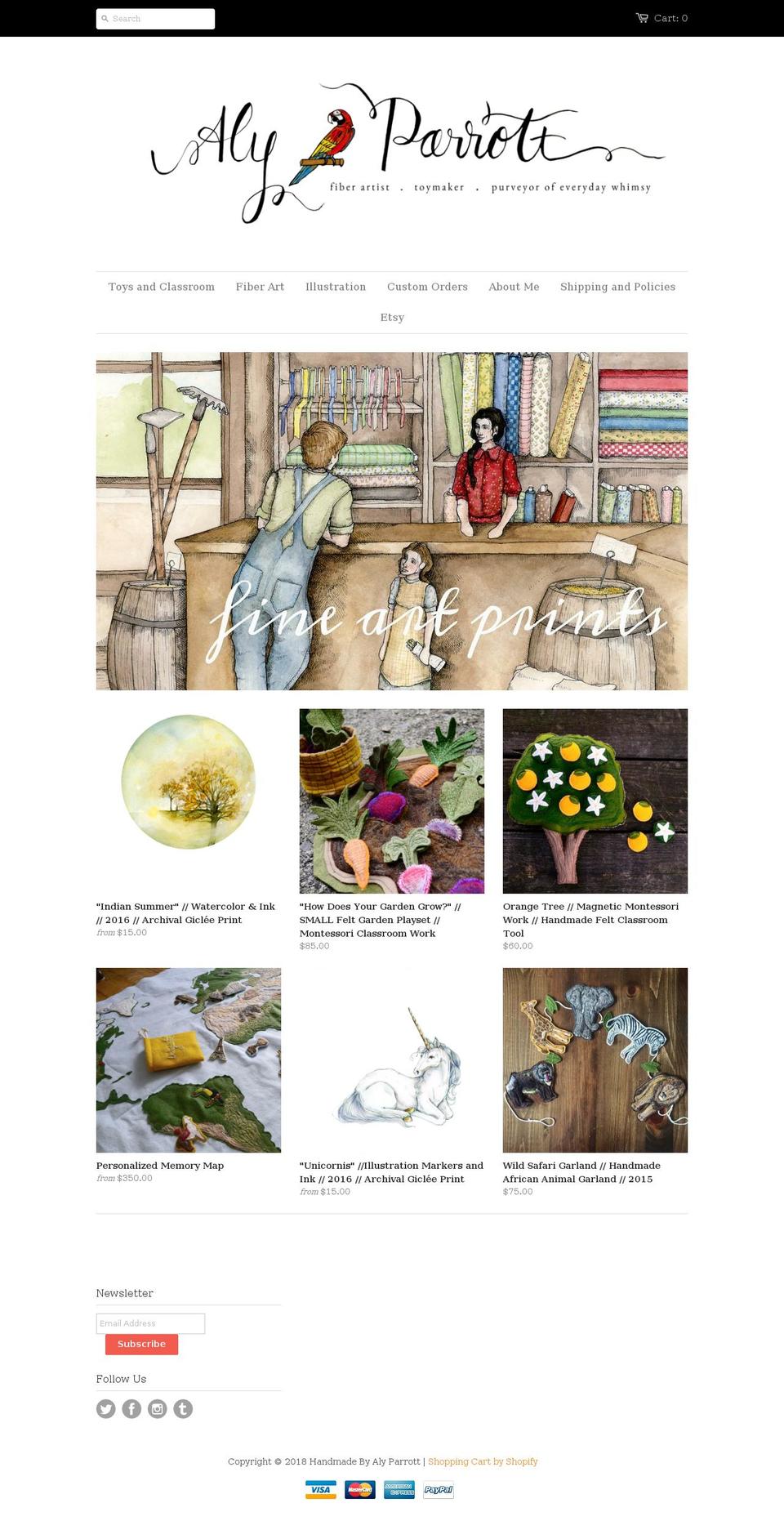 alyparrotthandmade.com shopify website screenshot