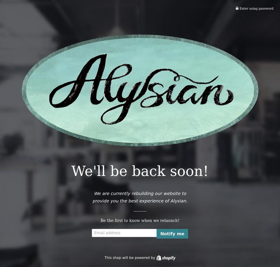 alysiandesigns.com shopify website screenshot