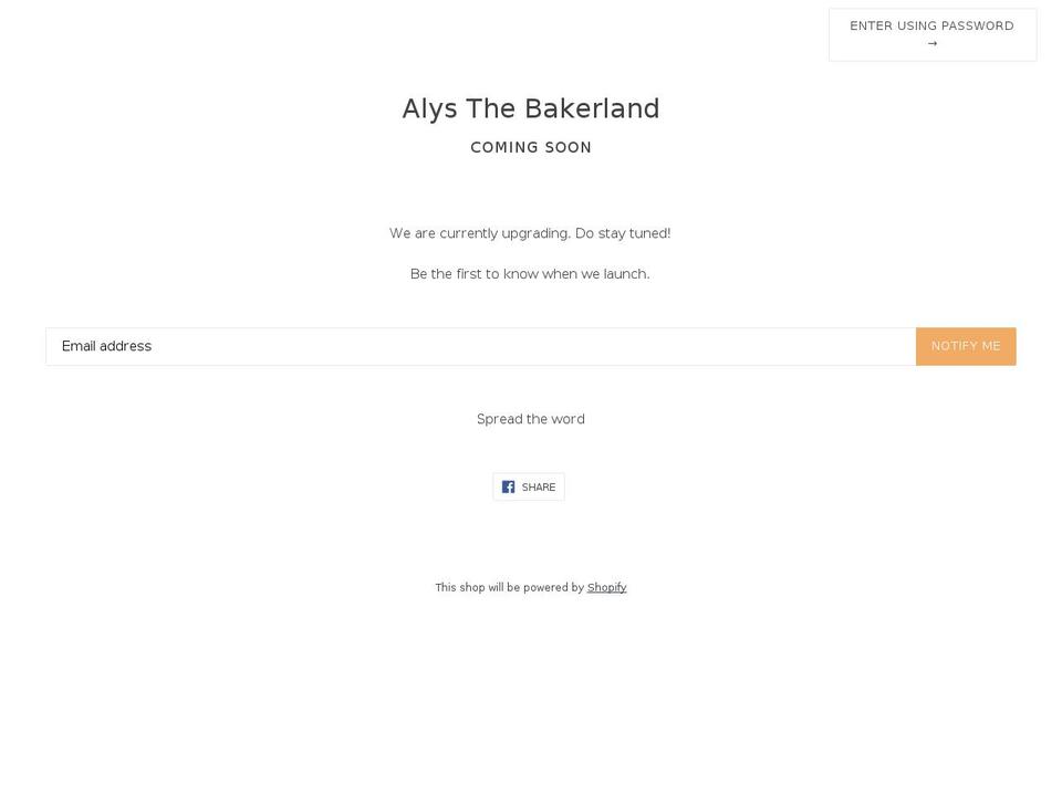 alysthebakerland.com shopify website screenshot