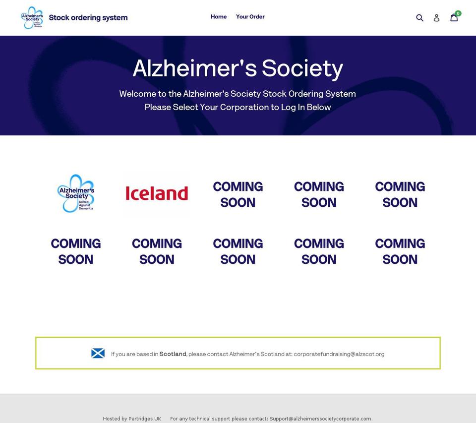 alzheimerssocietycorporate.com shopify website screenshot