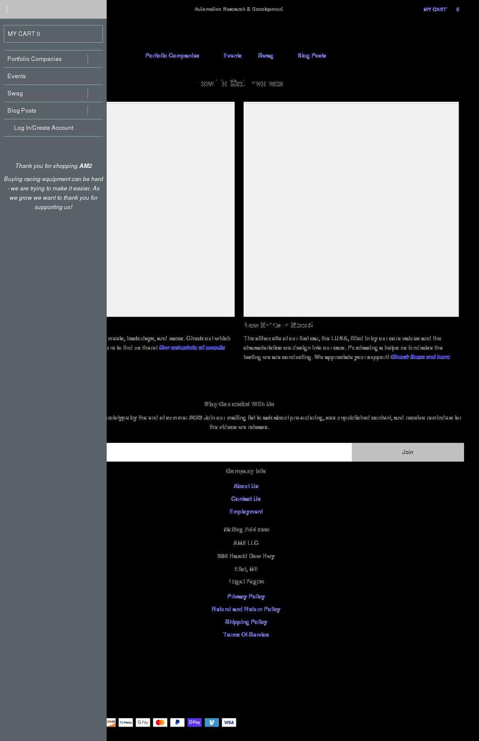 am2racing.com shopify website screenshot