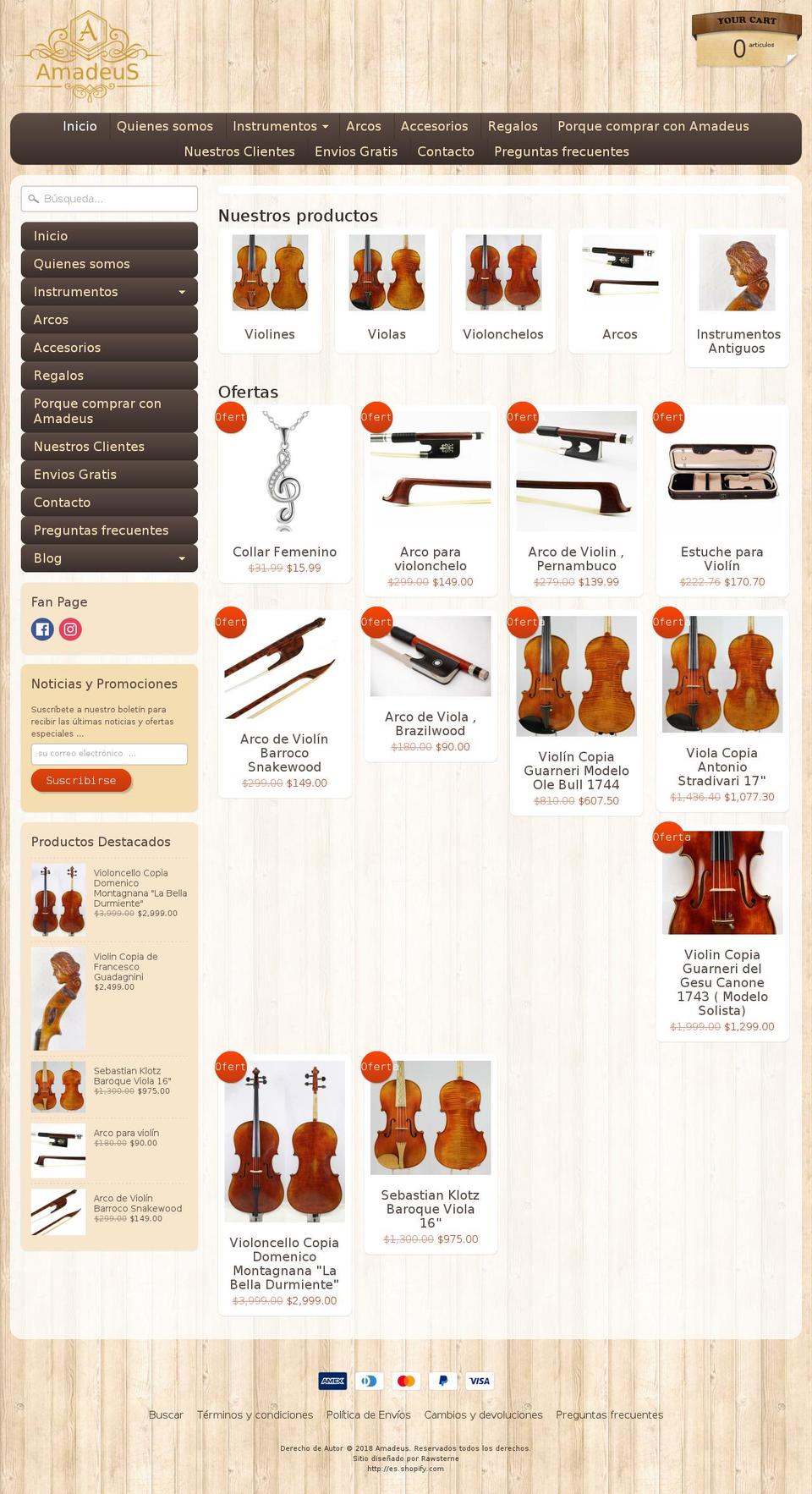amadeusinstruments.com shopify website screenshot