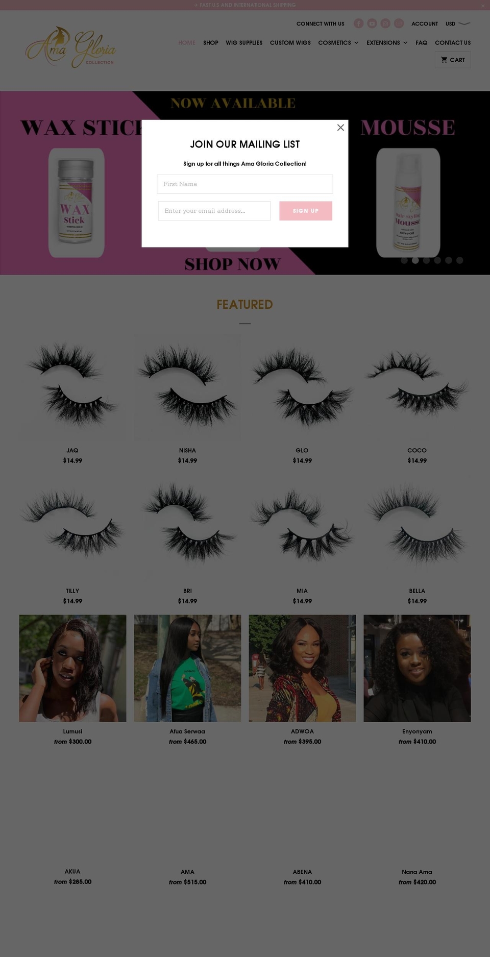 amagloriacollection.com shopify website screenshot