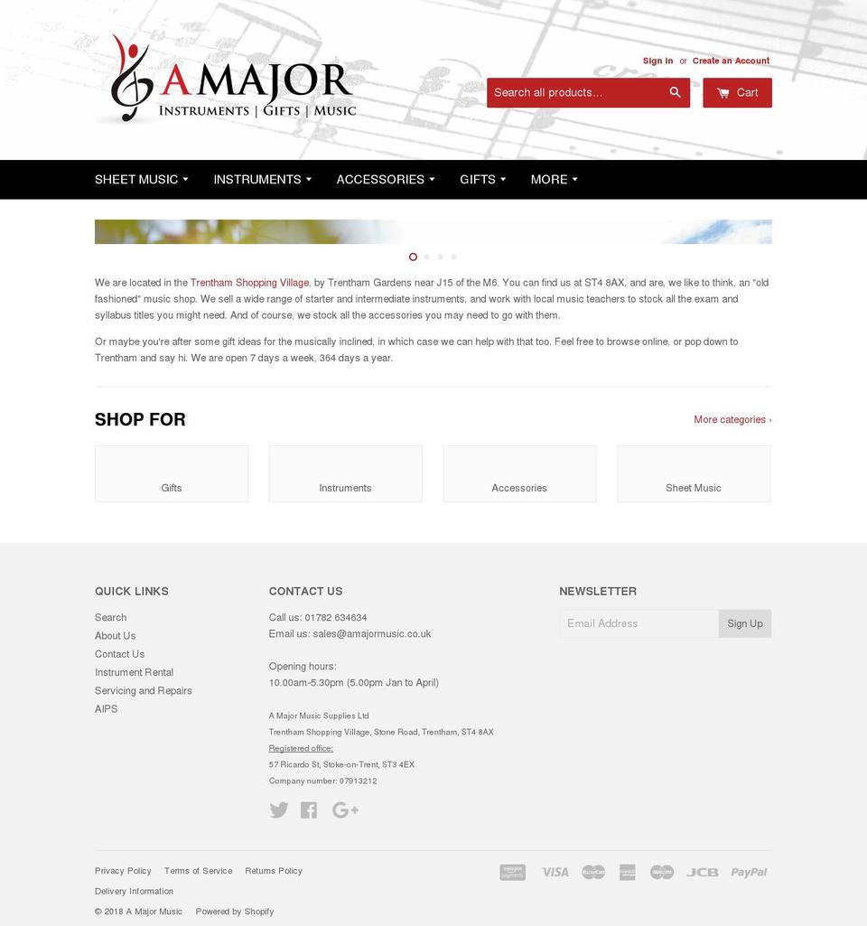 amajormusic.co.uk shopify website screenshot