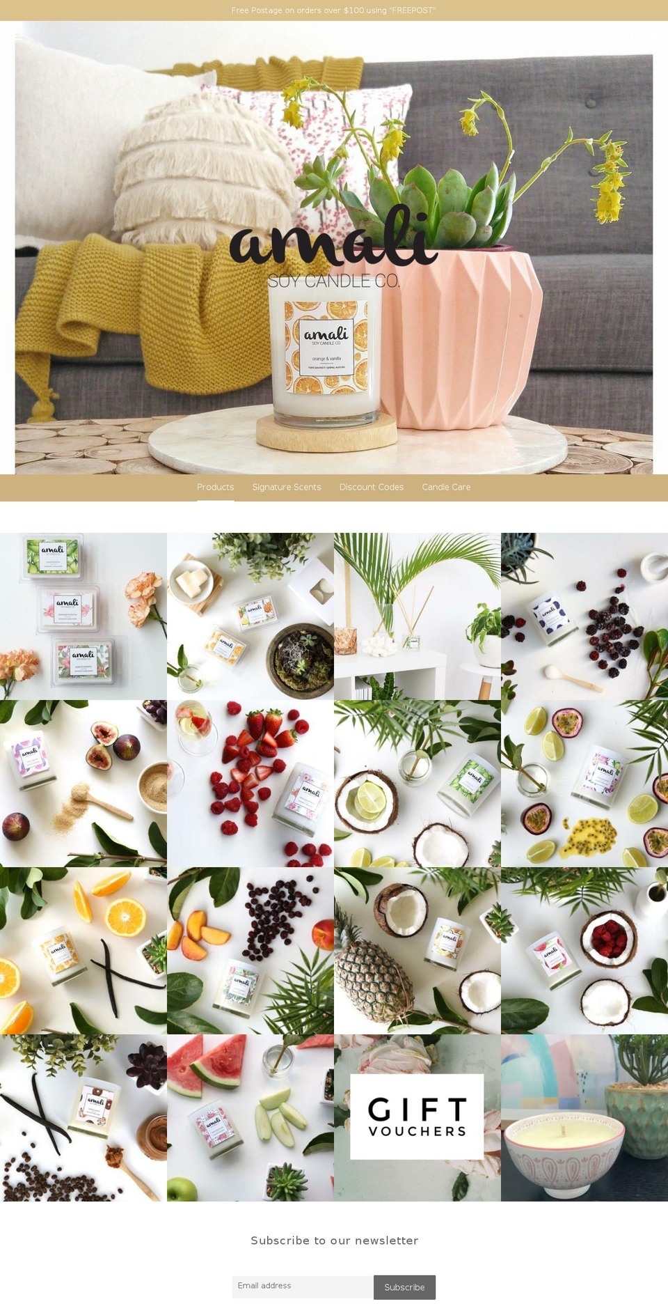 amalisoycandleco.com — Shopify storefront screenshot