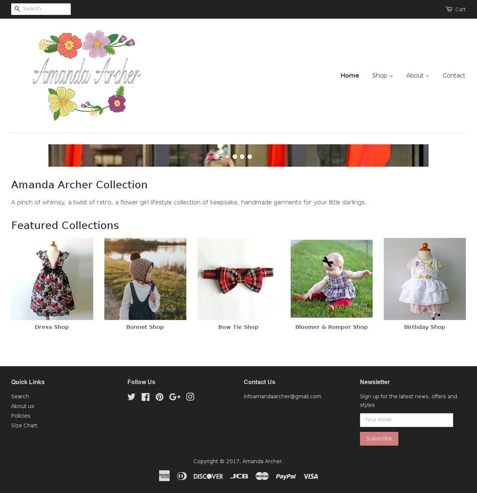 amandaarcher.com shopify website screenshot
