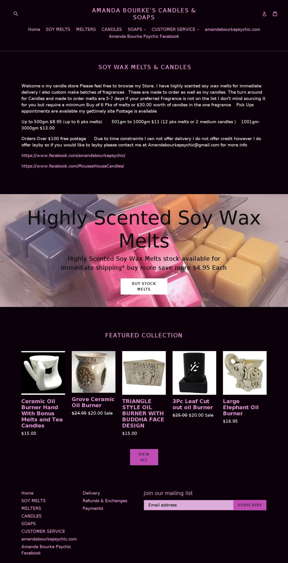 amandabourkescandles.com — Shopify storefront screenshot