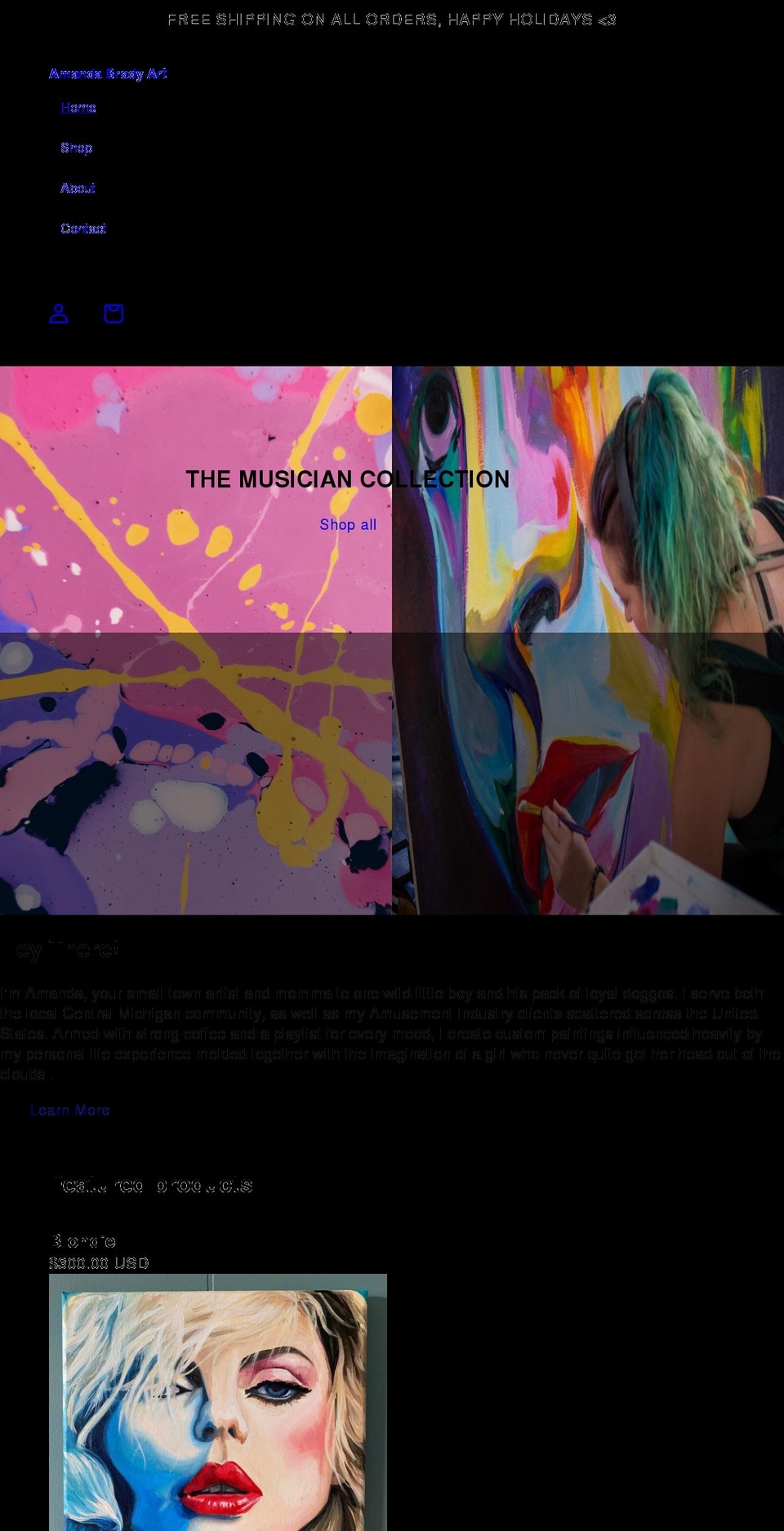 amandabradyart.com shopify website screenshot
