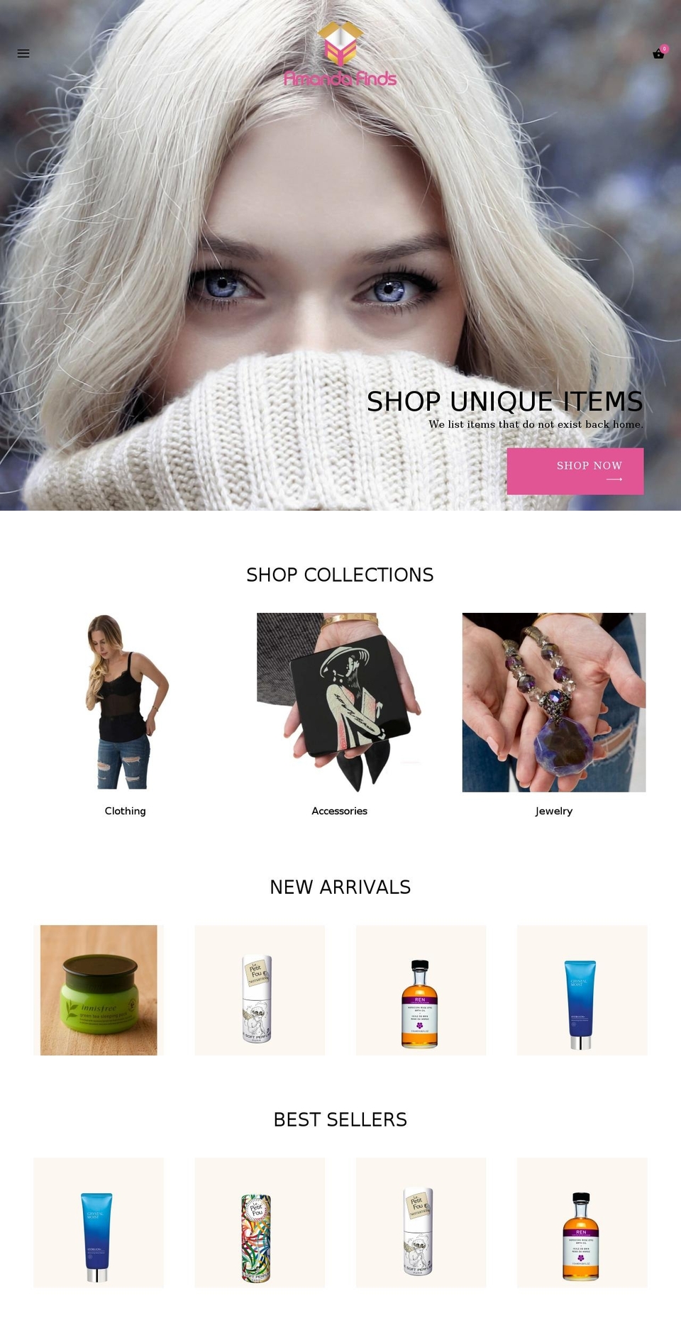 amandafinds.com — Shopify storefront screenshot