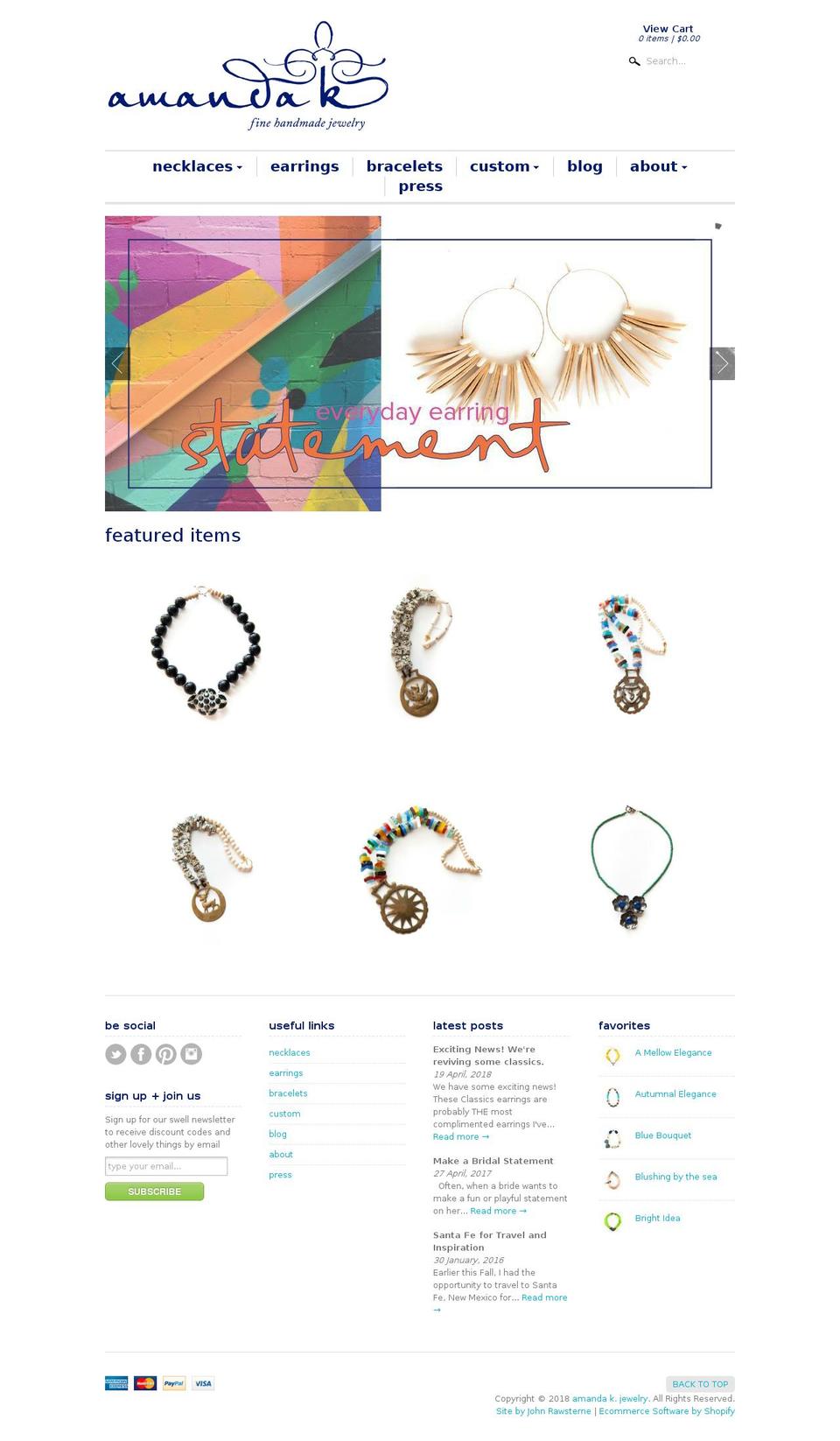 amandakjewelry.com shopify website screenshot