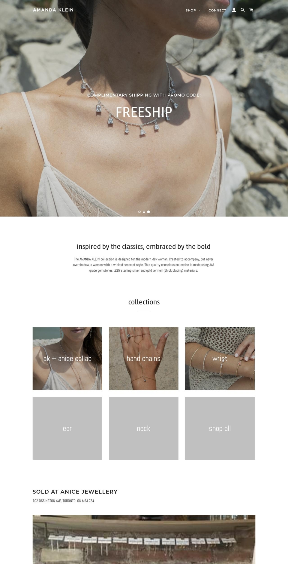 amandakleinjewelry.com — Shopify storefront screenshot