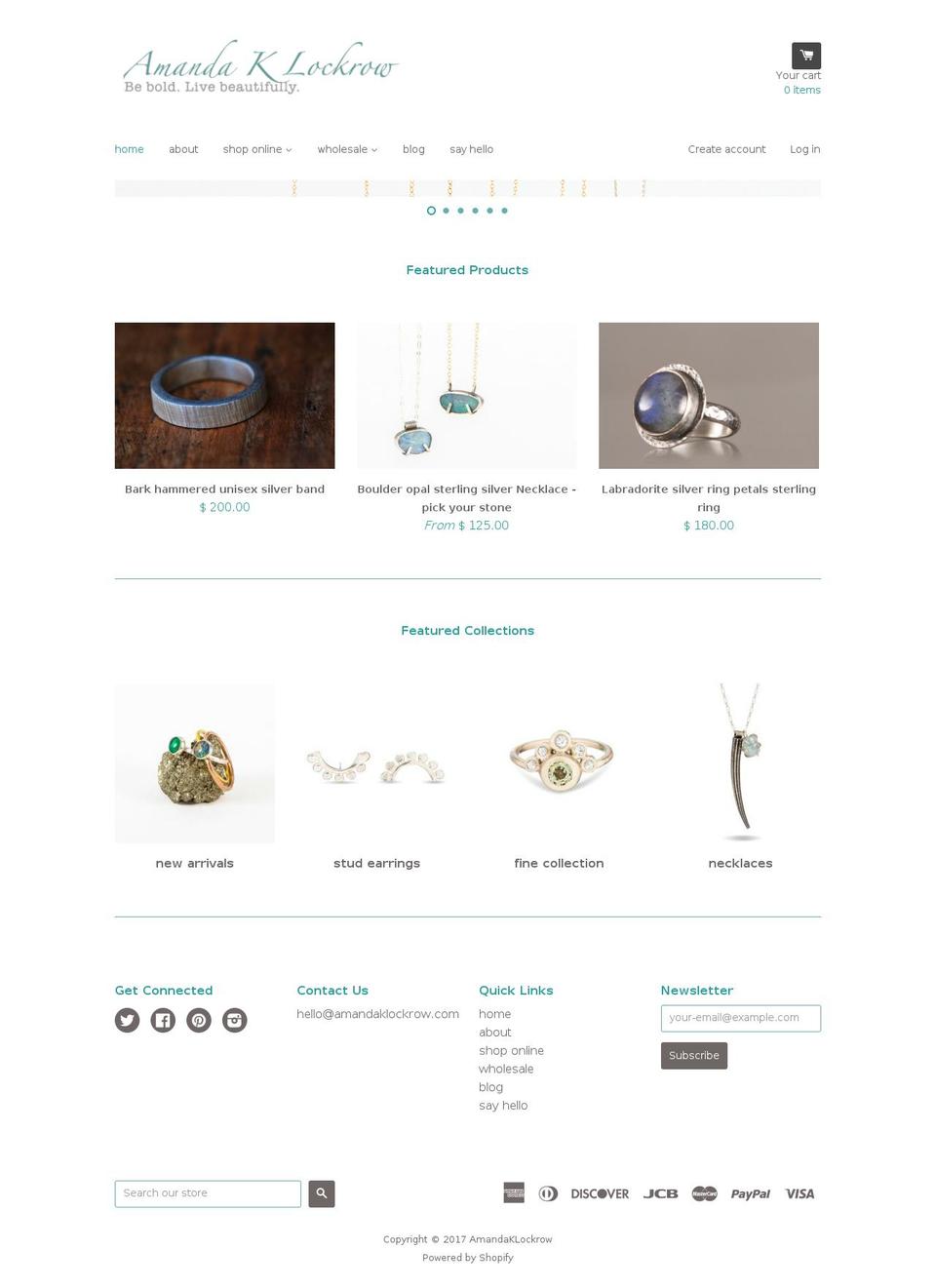 amandaklockrowjewelry.com shopify website screenshot