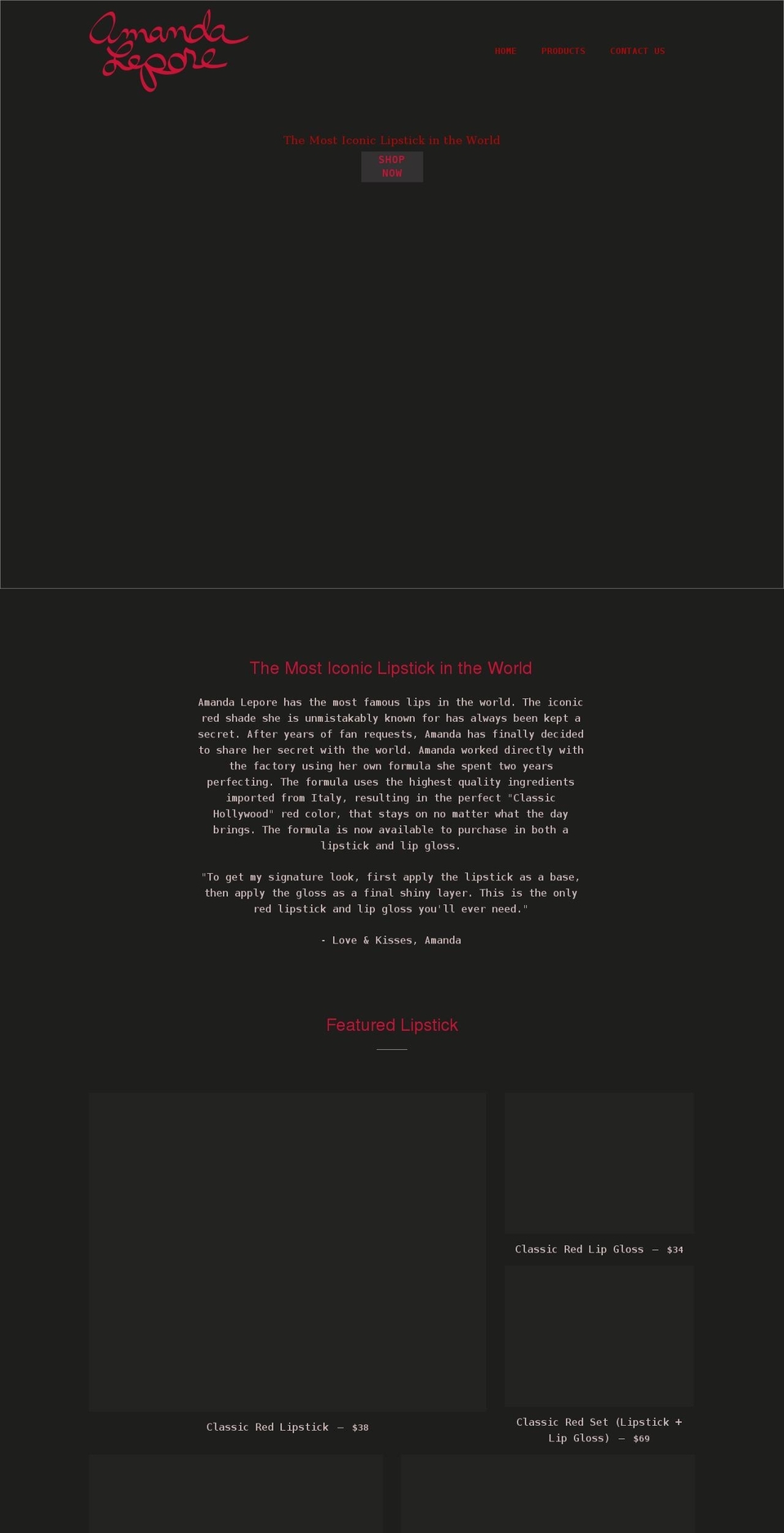 amandalepore.com shopify website screenshot