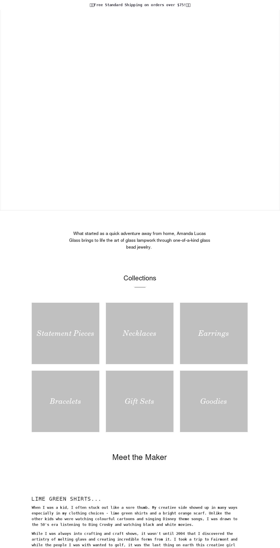 amandalucasglass.com shopify website screenshot