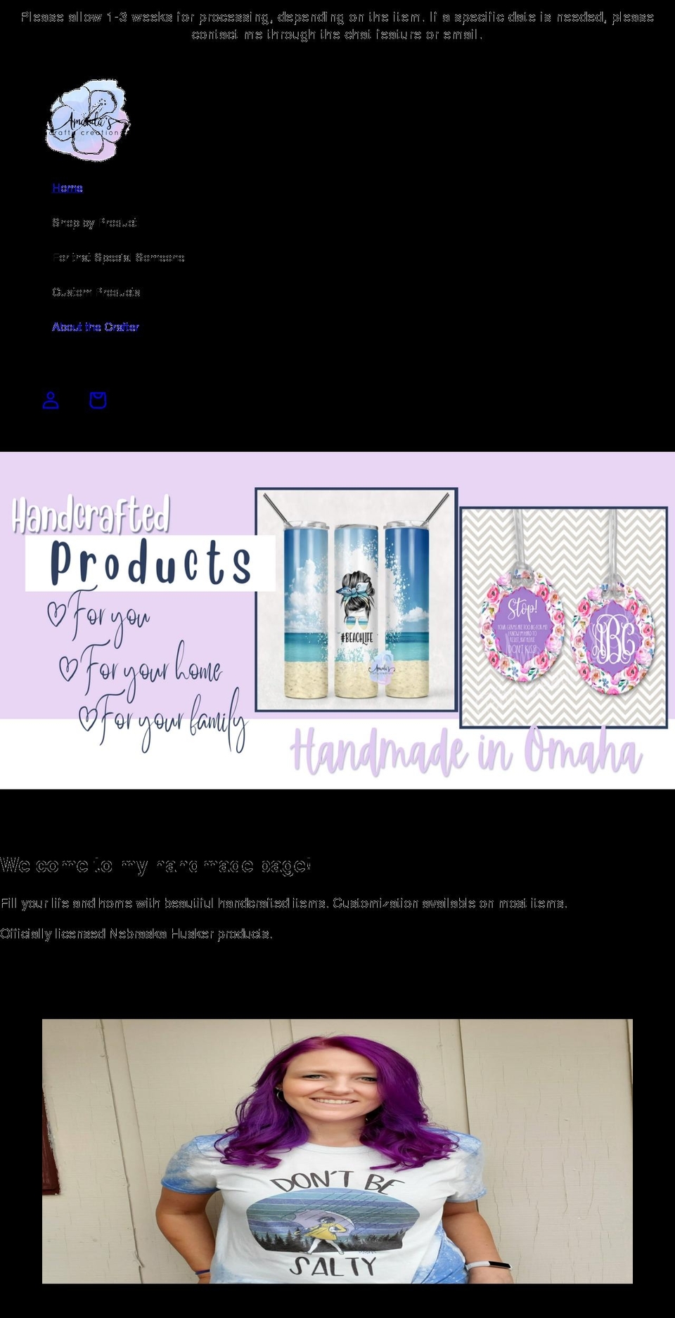 amandascraftycreations.com shopify website screenshot