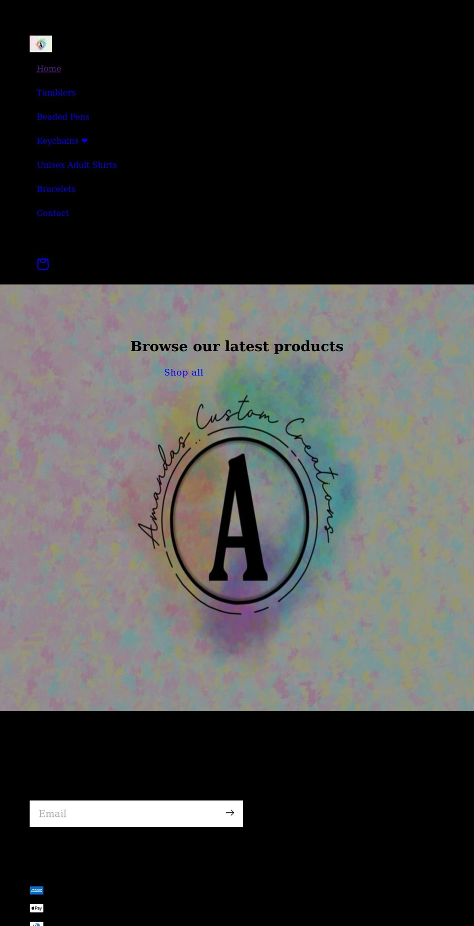 amandascustomcreations.com shopify website screenshot