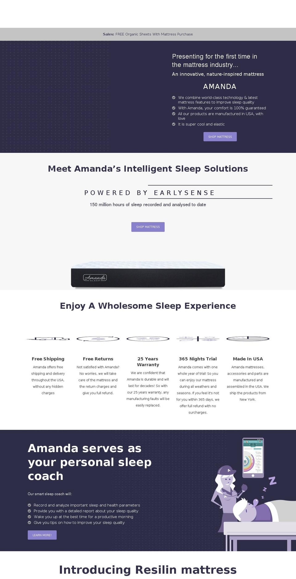 amandasleep.com shopify website screenshot