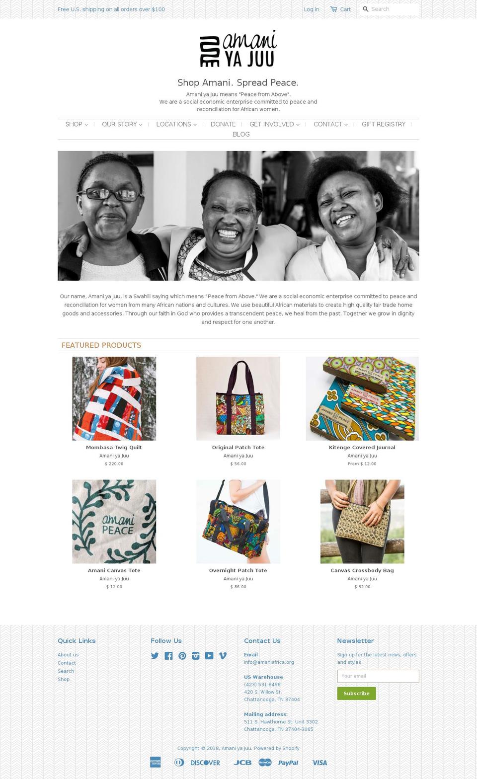 amaniamerica.com — Shopify storefront screenshot