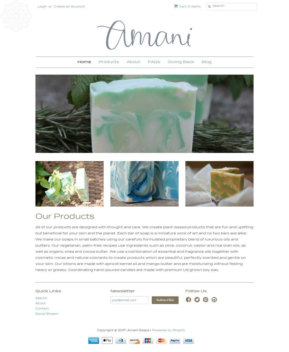 amanisoaps.com shopify website screenshot