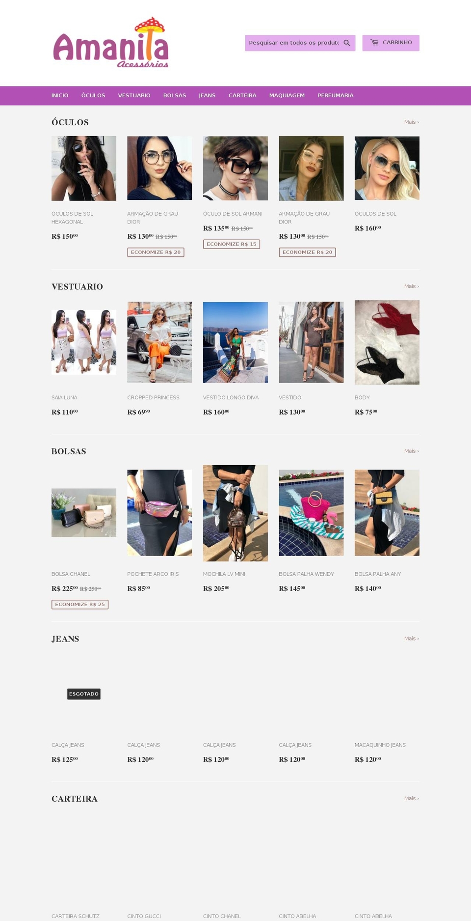 amanitaacessorios.com — Shopify storefront screenshot