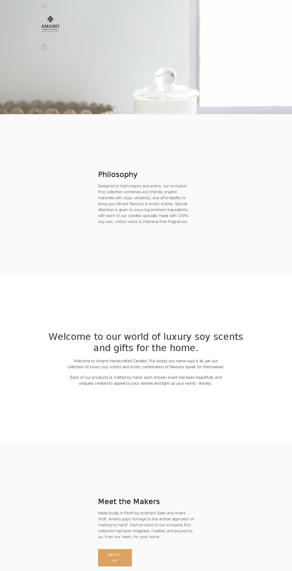 amanohandcraftedcandles.com shopify website screenshot