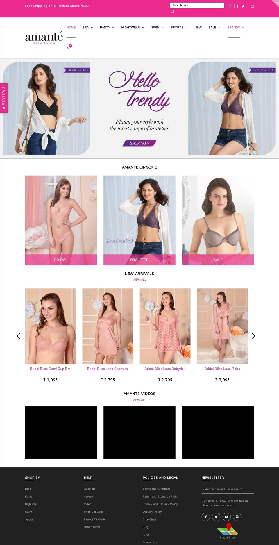 amante.co.in shopify website screenshot