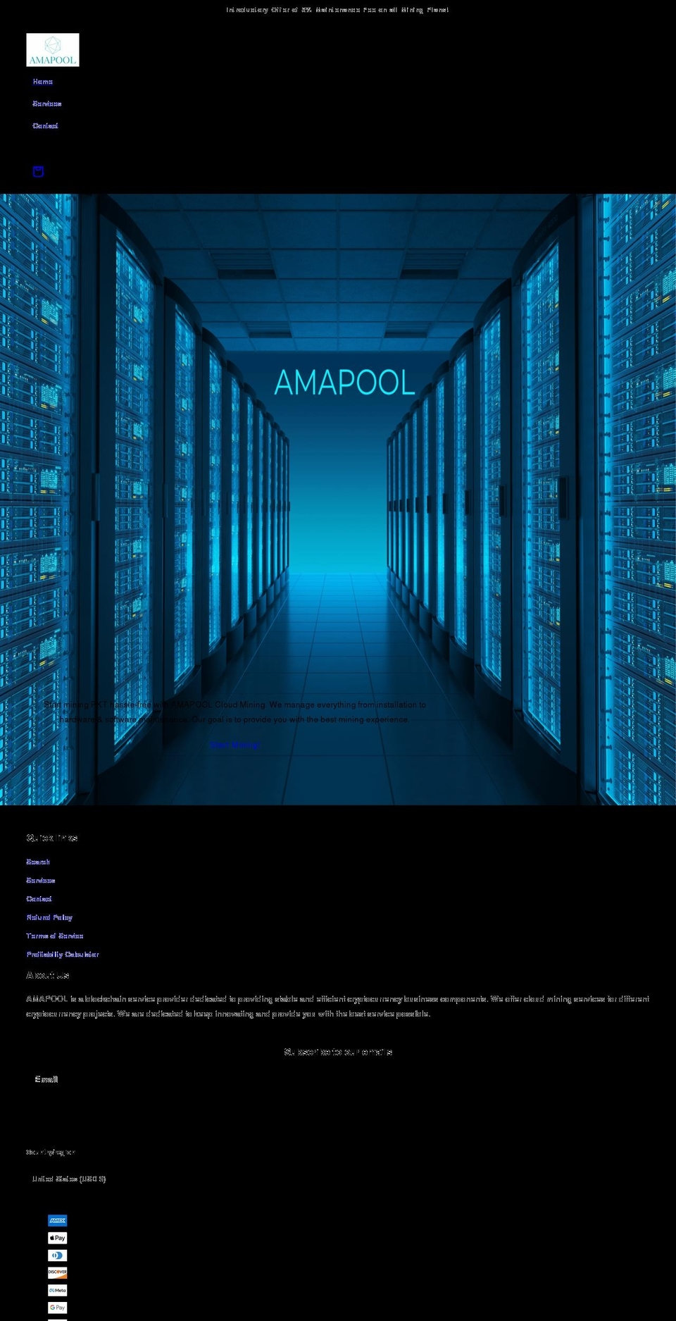amapool.com shopify website screenshot