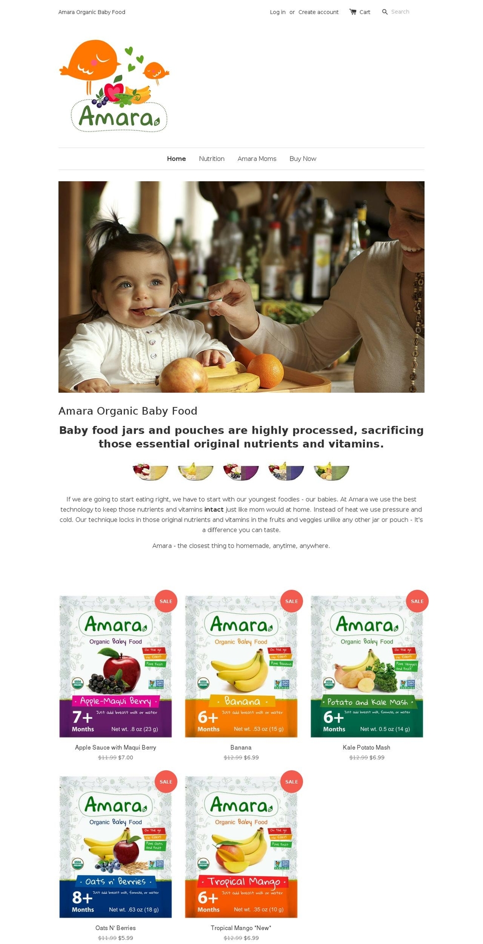 amarababyfoods.com shopify website screenshot
