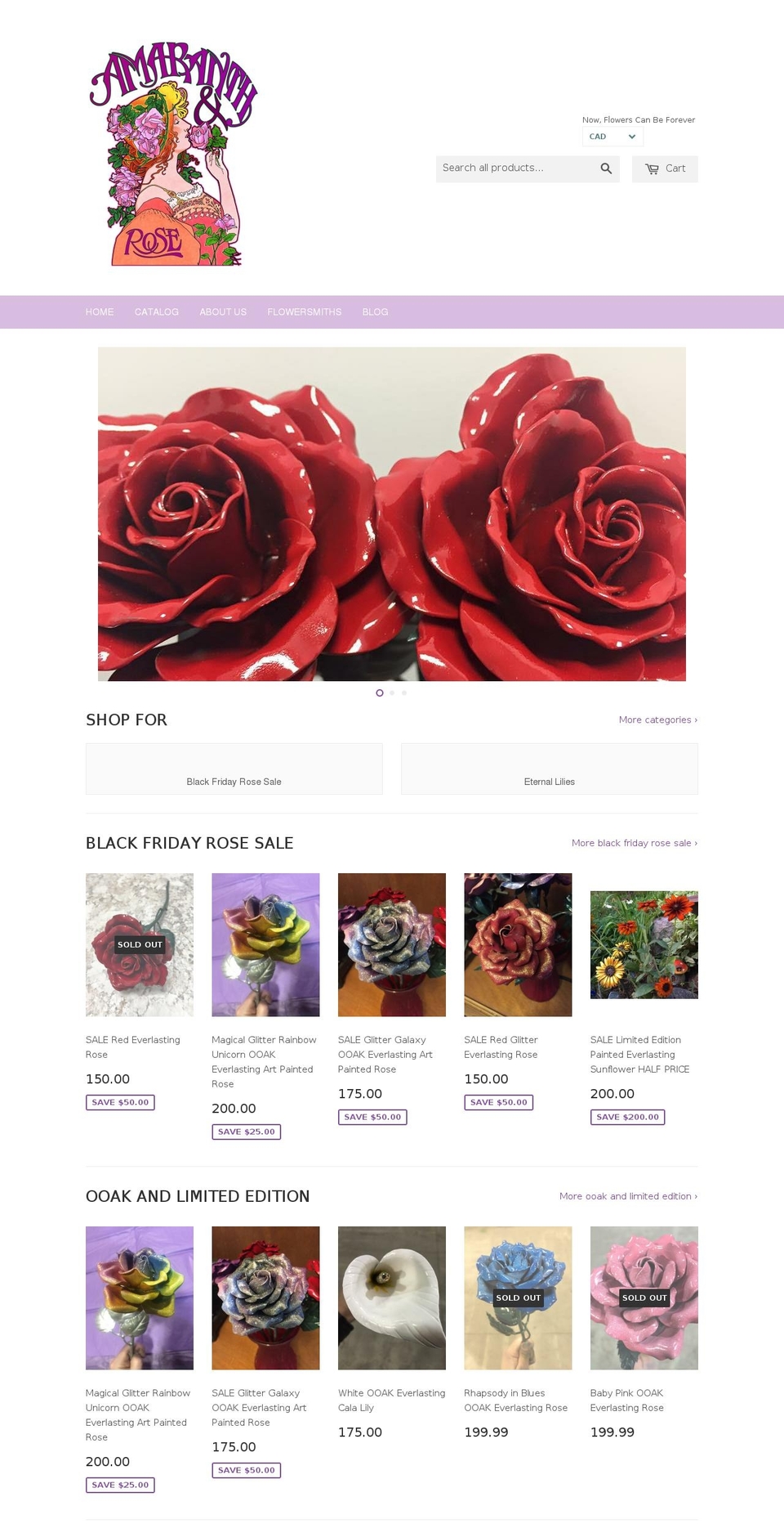 amaranthandrose.com — Shopify storefront screenshot