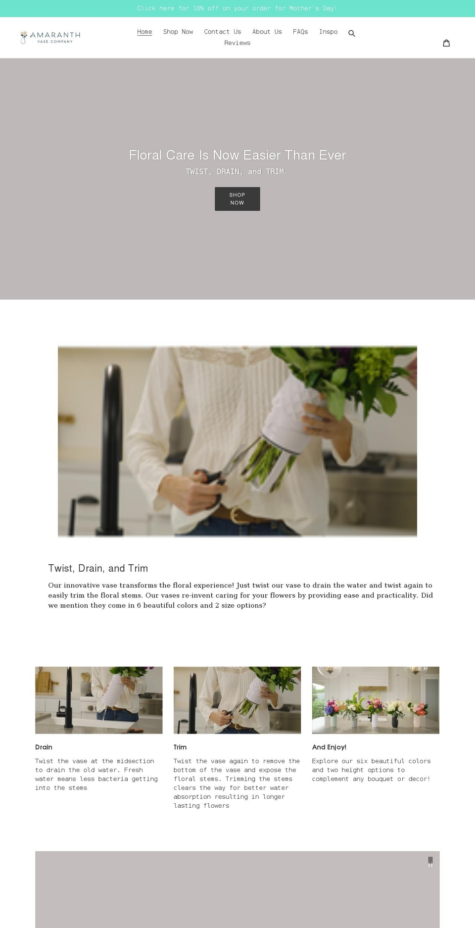 amaranthvase.com shopify website screenshot