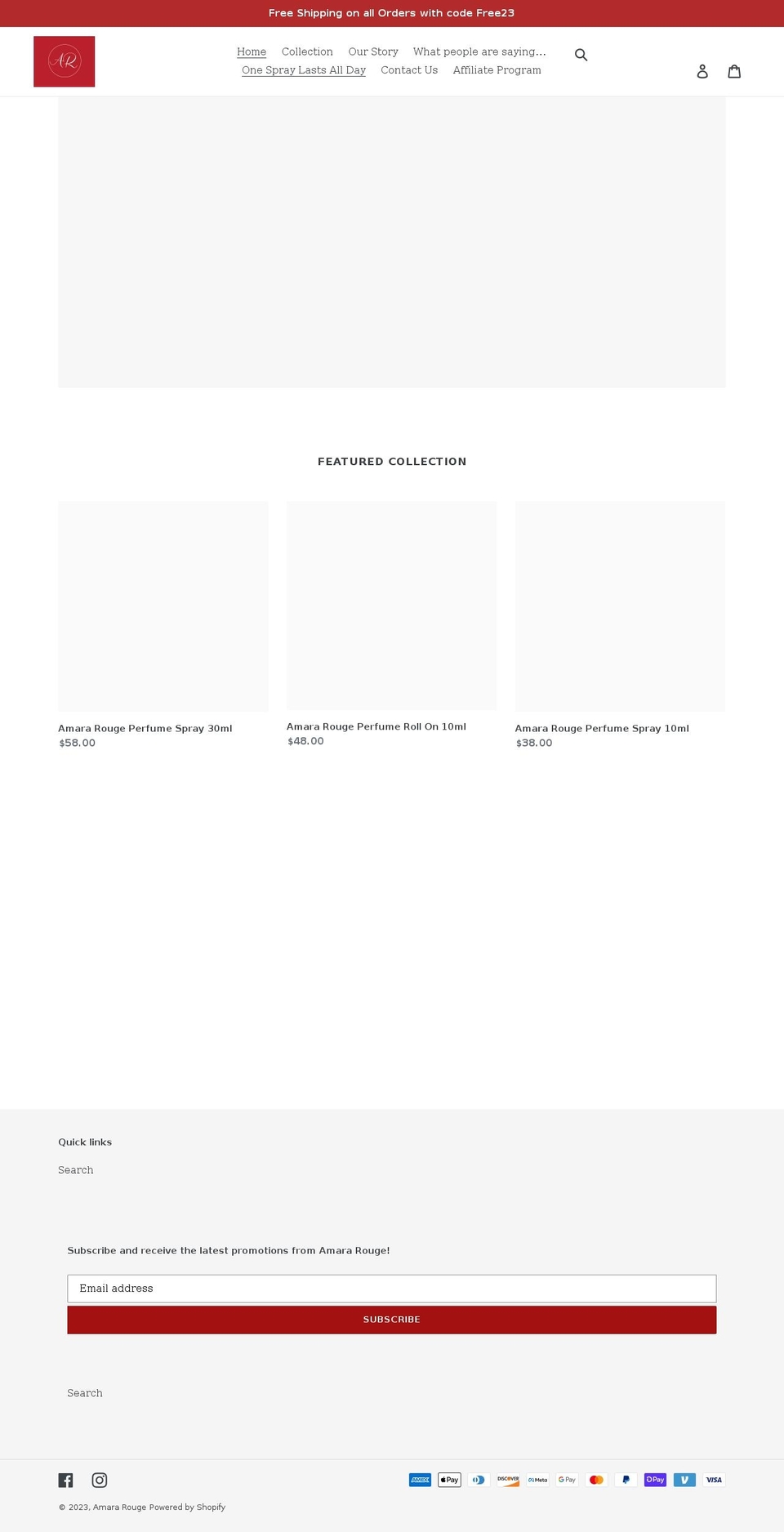 amararouge.com shopify website screenshot
